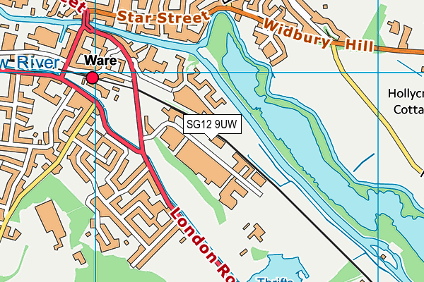 SG12 9UW map - OS VectorMap District (Ordnance Survey)