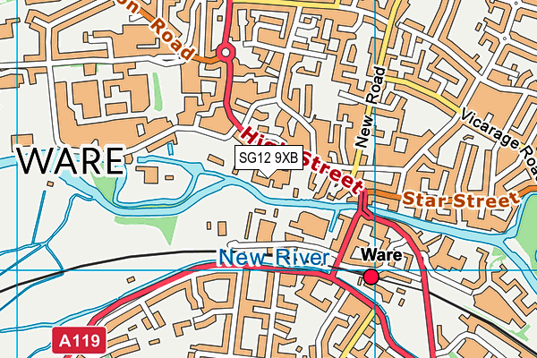 SG12 9XB map - OS VectorMap District (Ordnance Survey)