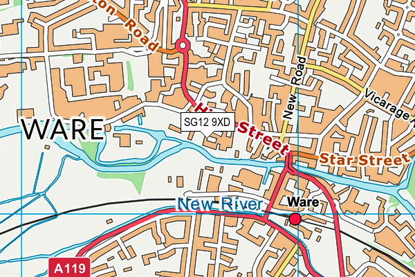 SG12 9XD map - OS VectorMap District (Ordnance Survey)