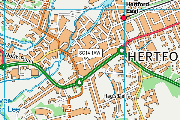 SG14 1AW map - OS VectorMap District (Ordnance Survey)