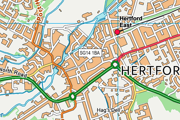 SG14 1BA map - OS VectorMap District (Ordnance Survey)