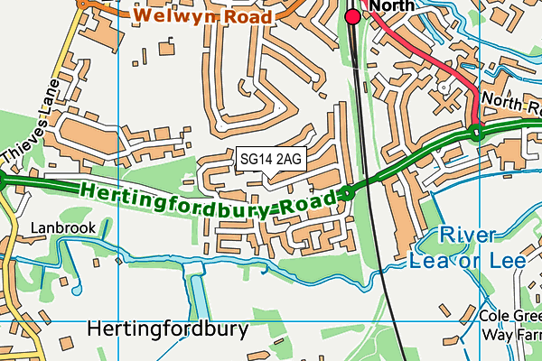 SG14 2AG map - OS VectorMap District (Ordnance Survey)