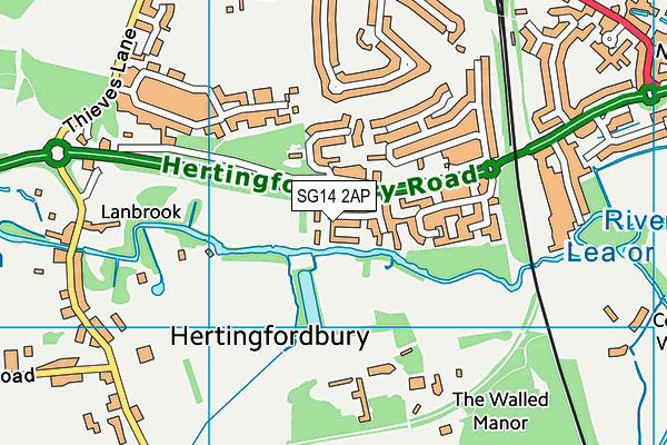 SG14 2AP map - OS VectorMap District (Ordnance Survey)