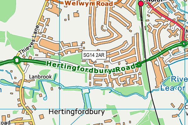 SG14 2AR map - OS VectorMap District (Ordnance Survey)