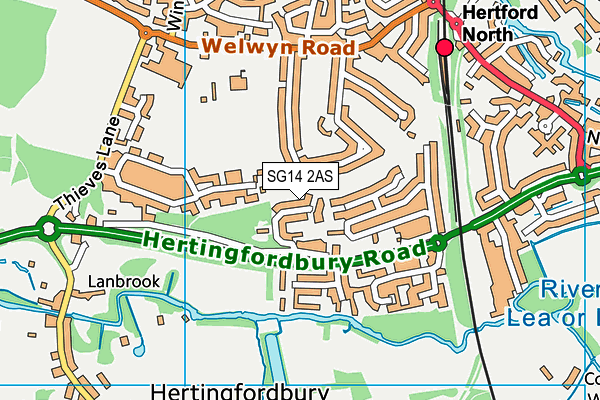 SG14 2AS map - OS VectorMap District (Ordnance Survey)