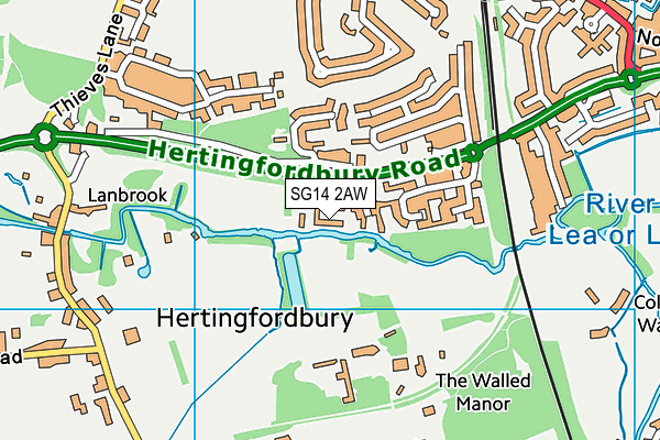 SG14 2AW map - OS VectorMap District (Ordnance Survey)