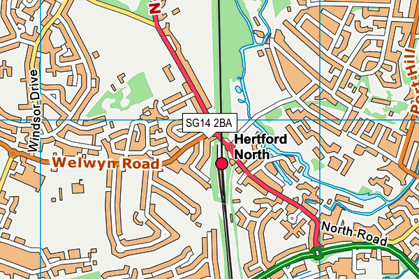 SG14 2BA map - OS VectorMap District (Ordnance Survey)