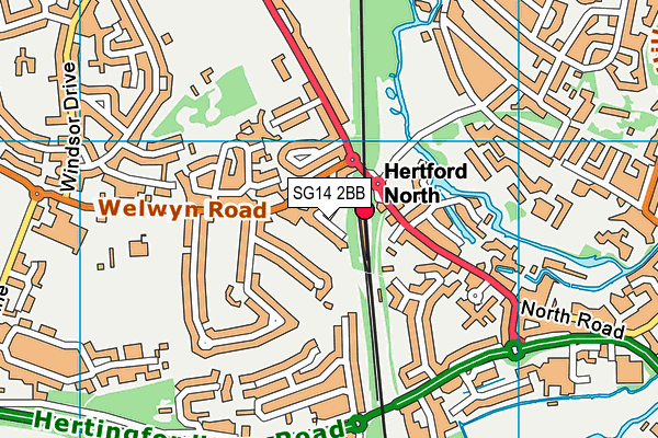 SG14 2BB map - OS VectorMap District (Ordnance Survey)