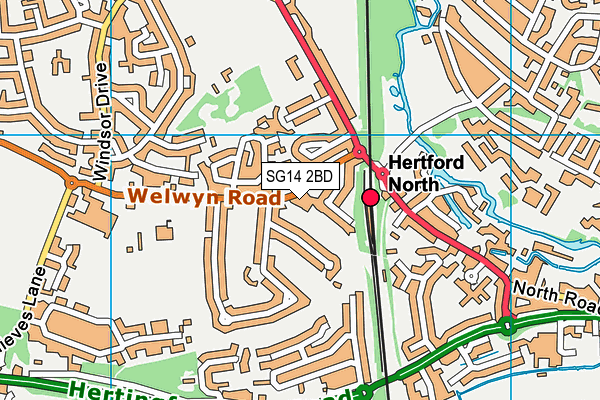 SG14 2BD map - OS VectorMap District (Ordnance Survey)