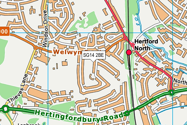 SG14 2BE map - OS VectorMap District (Ordnance Survey)