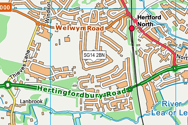 SG14 2BN map - OS VectorMap District (Ordnance Survey)