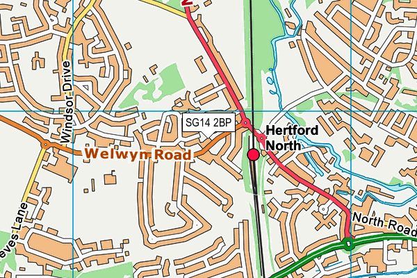 SG14 2BP map - OS VectorMap District (Ordnance Survey)