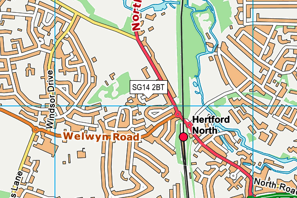 SG14 2BT map - OS VectorMap District (Ordnance Survey)