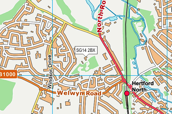 SG14 2BX map - OS VectorMap District (Ordnance Survey)