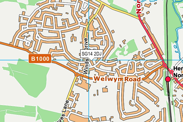 SG14 2DJ map - OS VectorMap District (Ordnance Survey)