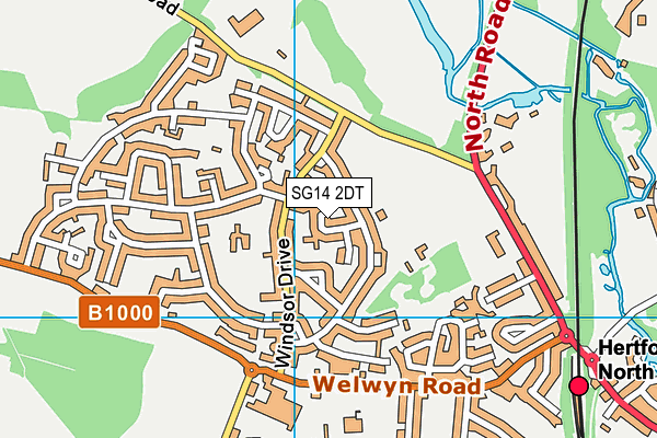 SG14 2DT map - OS VectorMap District (Ordnance Survey)