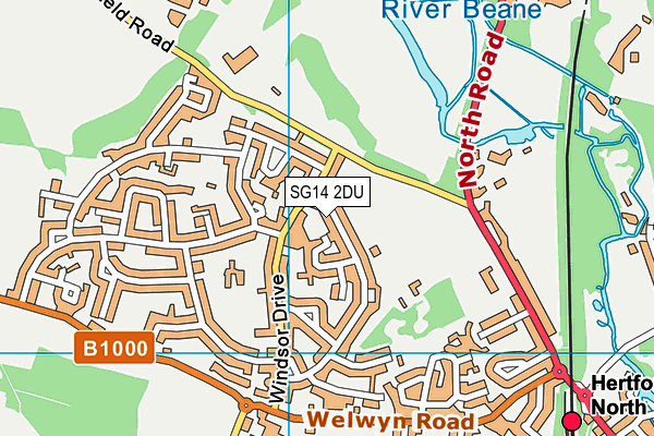 SG14 2DU map - OS VectorMap District (Ordnance Survey)