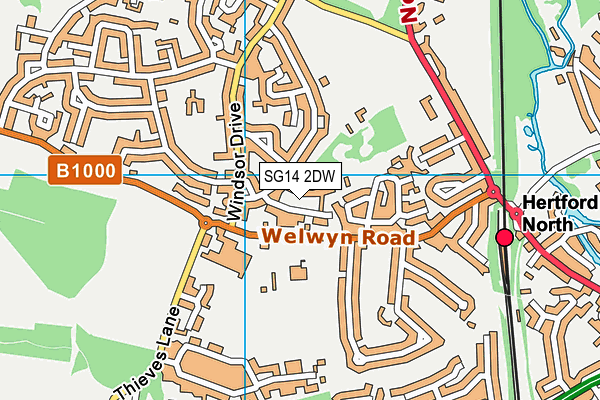 SG14 2DW map - OS VectorMap District (Ordnance Survey)
