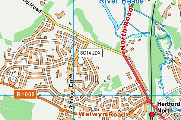 SG14 2DX map - OS VectorMap District (Ordnance Survey)
