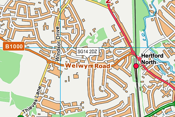 SG14 2DZ map - OS VectorMap District (Ordnance Survey)