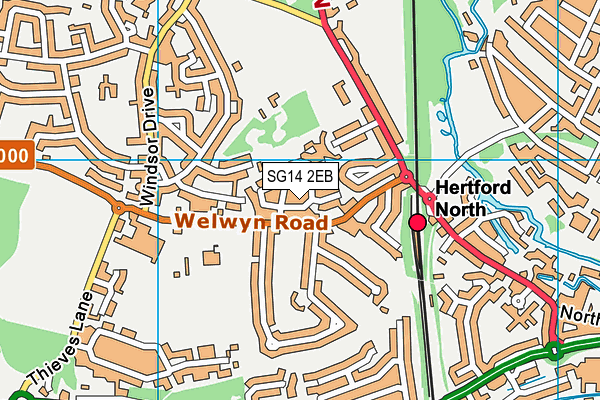 SG14 2EB map - OS VectorMap District (Ordnance Survey)