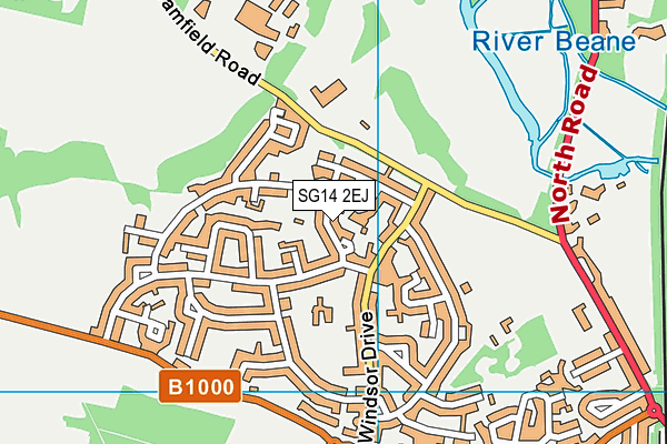 SG14 2EJ map - OS VectorMap District (Ordnance Survey)