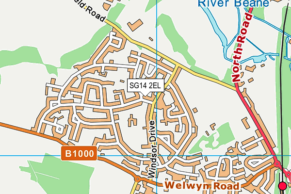SG14 2EL map - OS VectorMap District (Ordnance Survey)