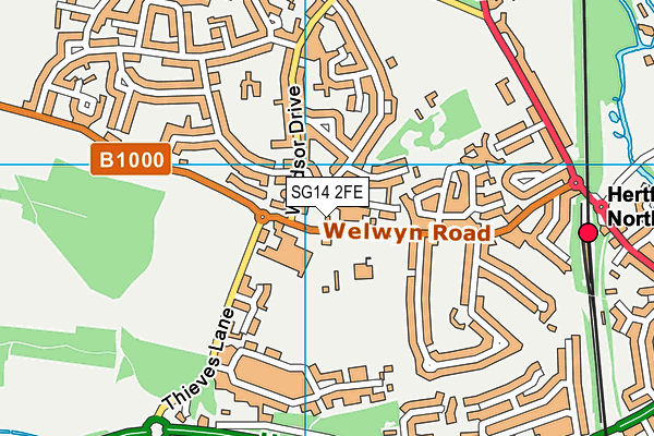 SG14 2FE map - OS VectorMap District (Ordnance Survey)