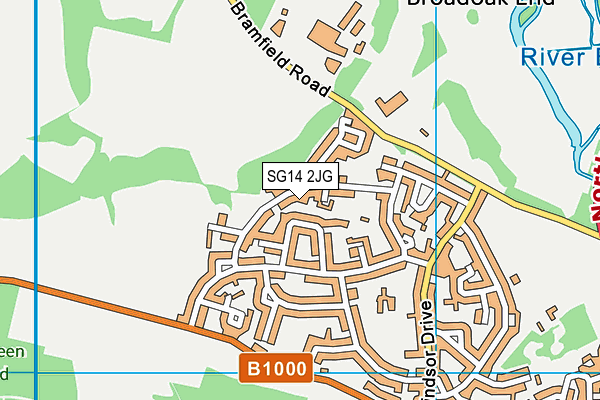 SG14 2JG map - OS VectorMap District (Ordnance Survey)