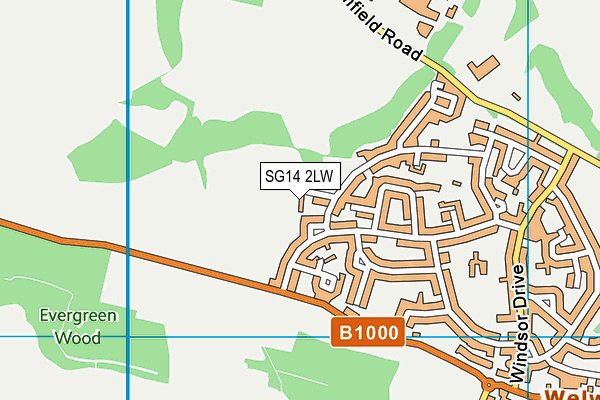 SG14 2LW map - OS VectorMap District (Ordnance Survey)