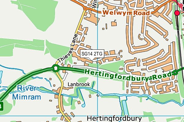 SG14 2TG map - OS VectorMap District (Ordnance Survey)