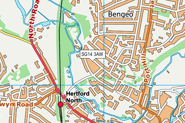 SG14 3AW map - OS VectorMap District (Ordnance Survey)