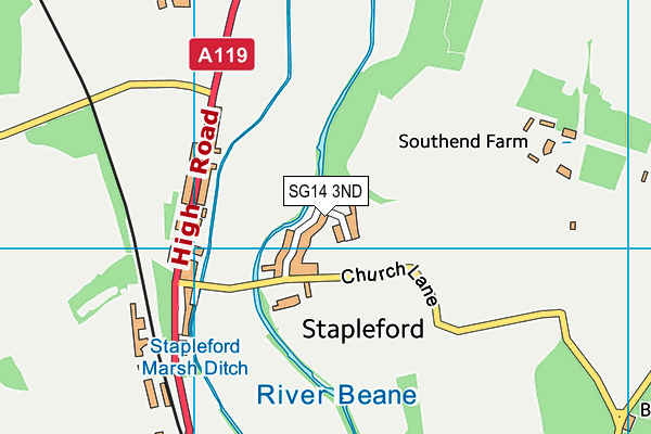 Church Lane Playing Field map (SG14 3ND) - OS VectorMap District (Ordnance Survey)