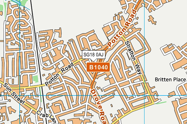 SG18 0AJ map - OS VectorMap District (Ordnance Survey)