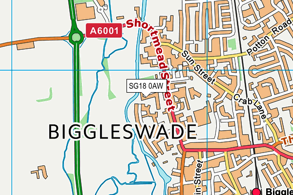 SG18 0AW map - OS VectorMap District (Ordnance Survey)