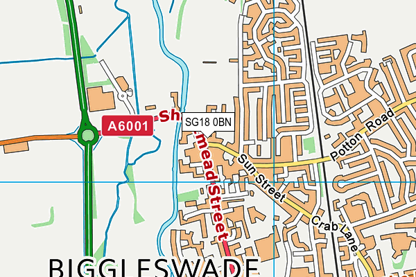 SG18 0BN map - OS VectorMap District (Ordnance Survey)