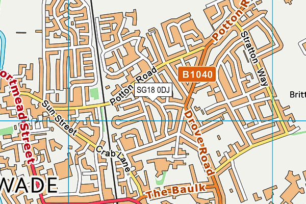 SG18 0DJ map - OS VectorMap District (Ordnance Survey)