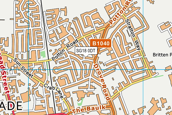 SG18 0DT map - OS VectorMap District (Ordnance Survey)