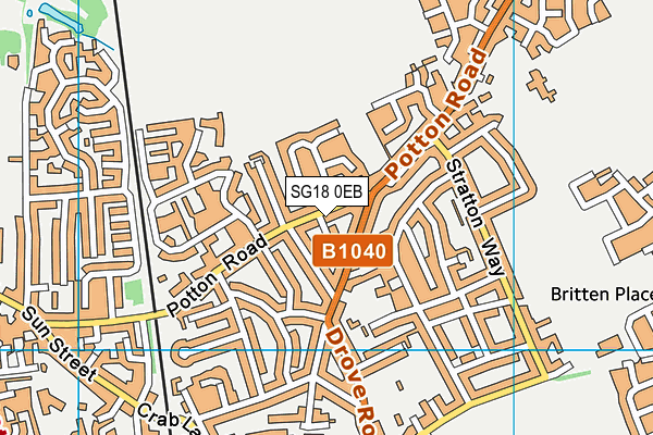 SG18 0EB map - OS VectorMap District (Ordnance Survey)