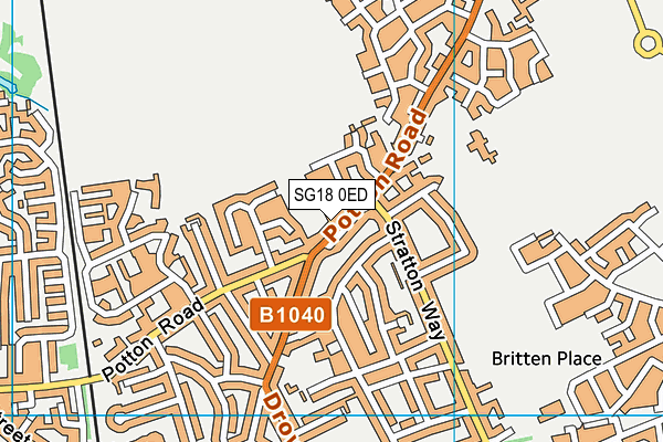 SG18 0ED map - OS VectorMap District (Ordnance Survey)