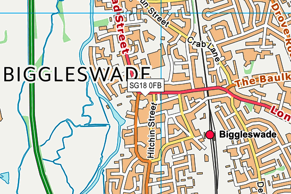 SG18 0FB map - OS VectorMap District (Ordnance Survey)