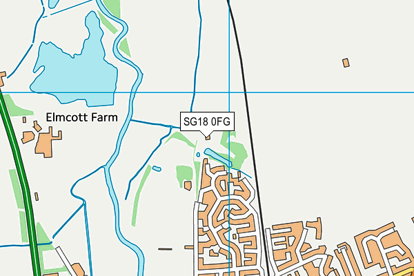 SG18 0FG map - OS VectorMap District (Ordnance Survey)