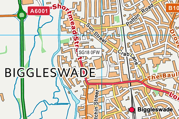 SG18 0FW map - OS VectorMap District (Ordnance Survey)