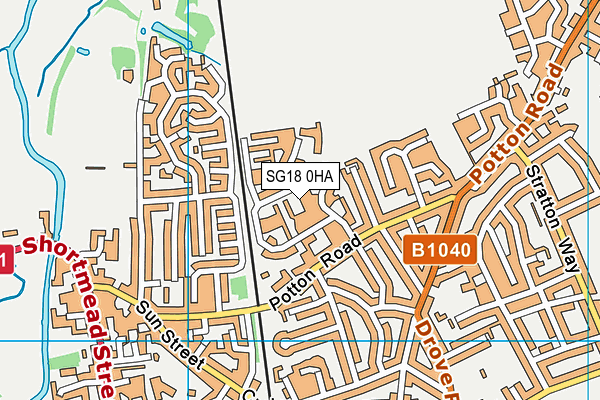 SG18 0HA map - OS VectorMap District (Ordnance Survey)