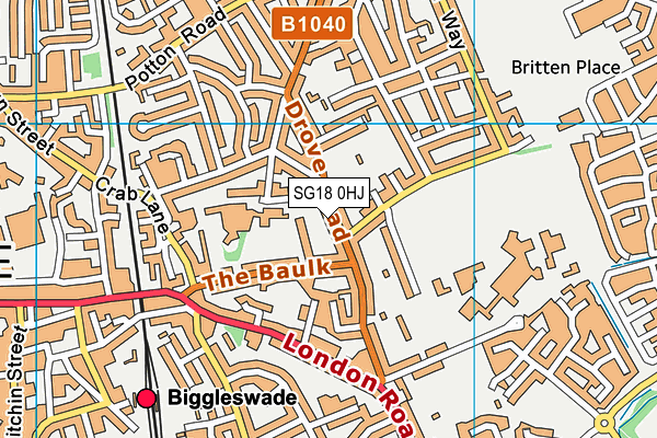 SG18 0HJ map - OS VectorMap District (Ordnance Survey)