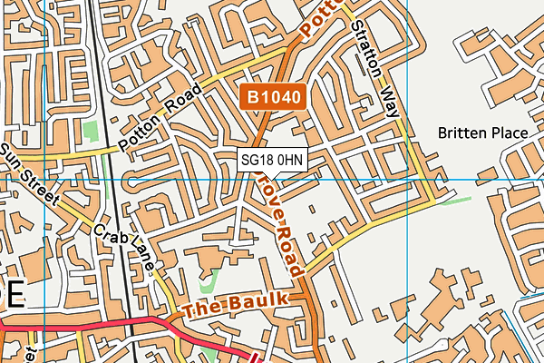 SG18 0HN map - OS VectorMap District (Ordnance Survey)