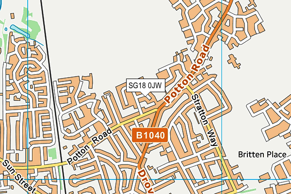 SG18 0JW map - OS VectorMap District (Ordnance Survey)