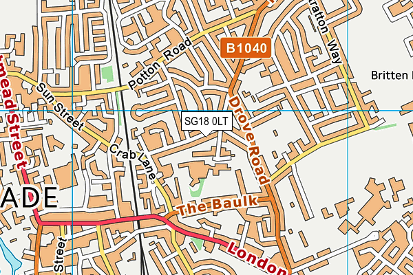 SG18 0LT map - OS VectorMap District (Ordnance Survey)