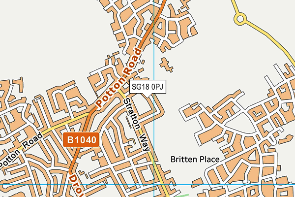 SG18 0PJ map - OS VectorMap District (Ordnance Survey)