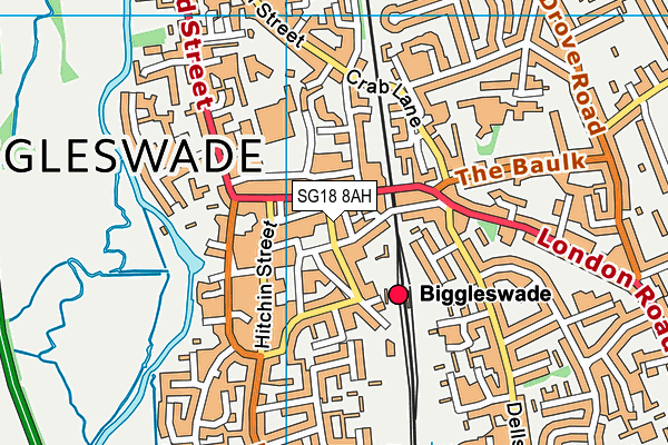 SG18 8AH map - OS VectorMap District (Ordnance Survey)